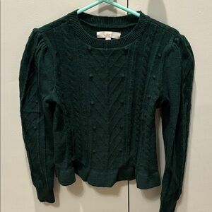 LOFT Dark Green Textured Crew Neck Sweater